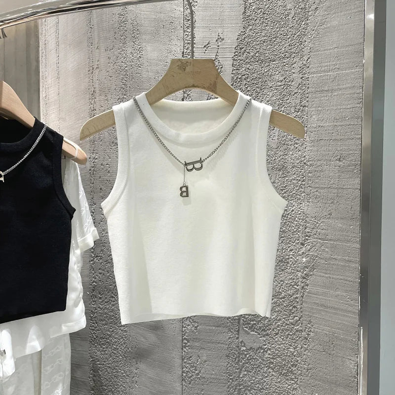 AOSSVIAO 2026 New Waistcoat Women Wear Striped Wide Edge Temperament Summer Top Short Knit Sleeveless Bottom Shirt