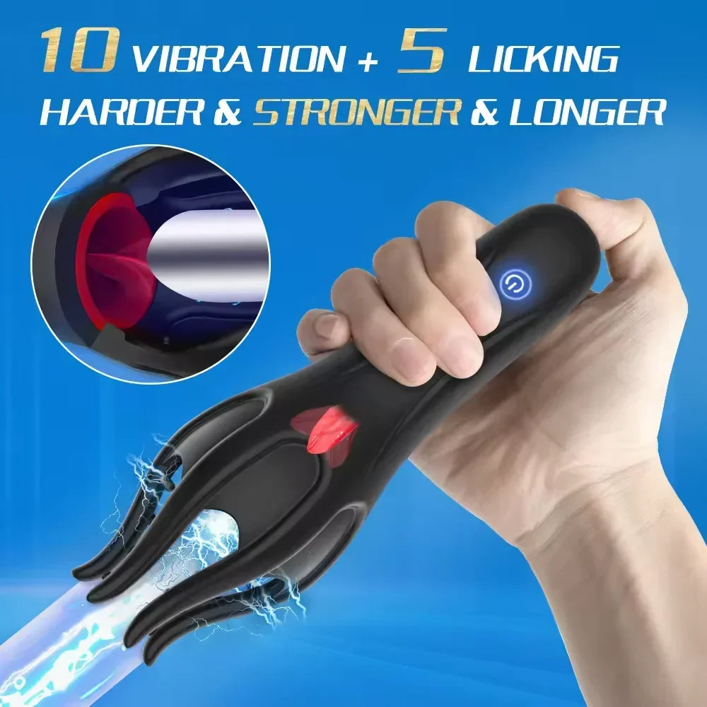 3 IN 1 Male Masturbator for Men Glans Vibrating Tongue Licking Delays Ejaculation Endurance Training Male Adult Sex Toys