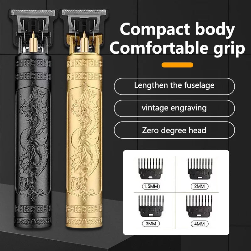 T9 HairClipper Beard Shaving Body Hair Trimmer Clippers Electric Machine Men Haircut Machine 0mm Barber ShaverDragon Carved