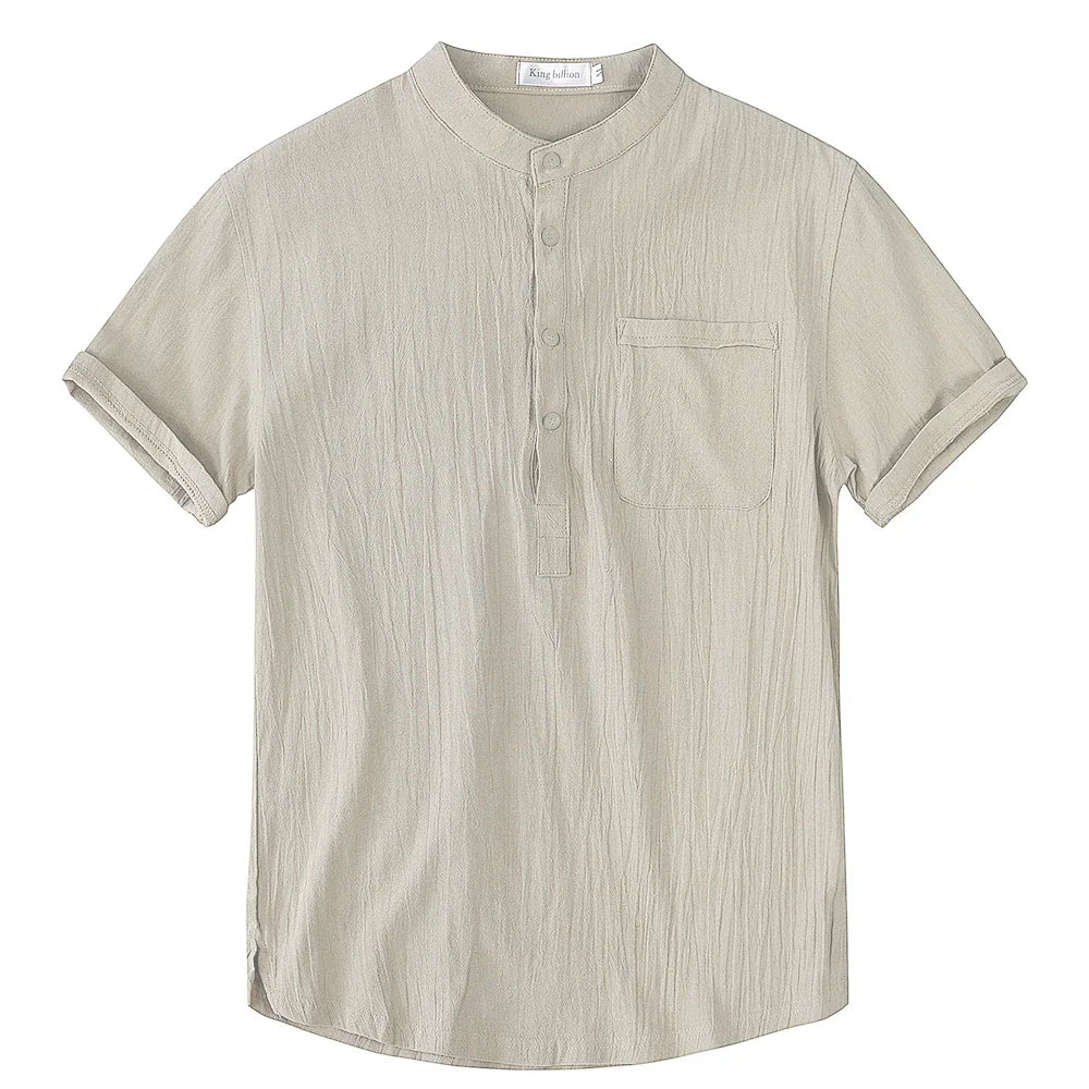 Men's Short Sleeve T-shirt Cotton and Linen Casual Men T-shirt Solid Color Summer Shirt Male Cozy Breathable US Size