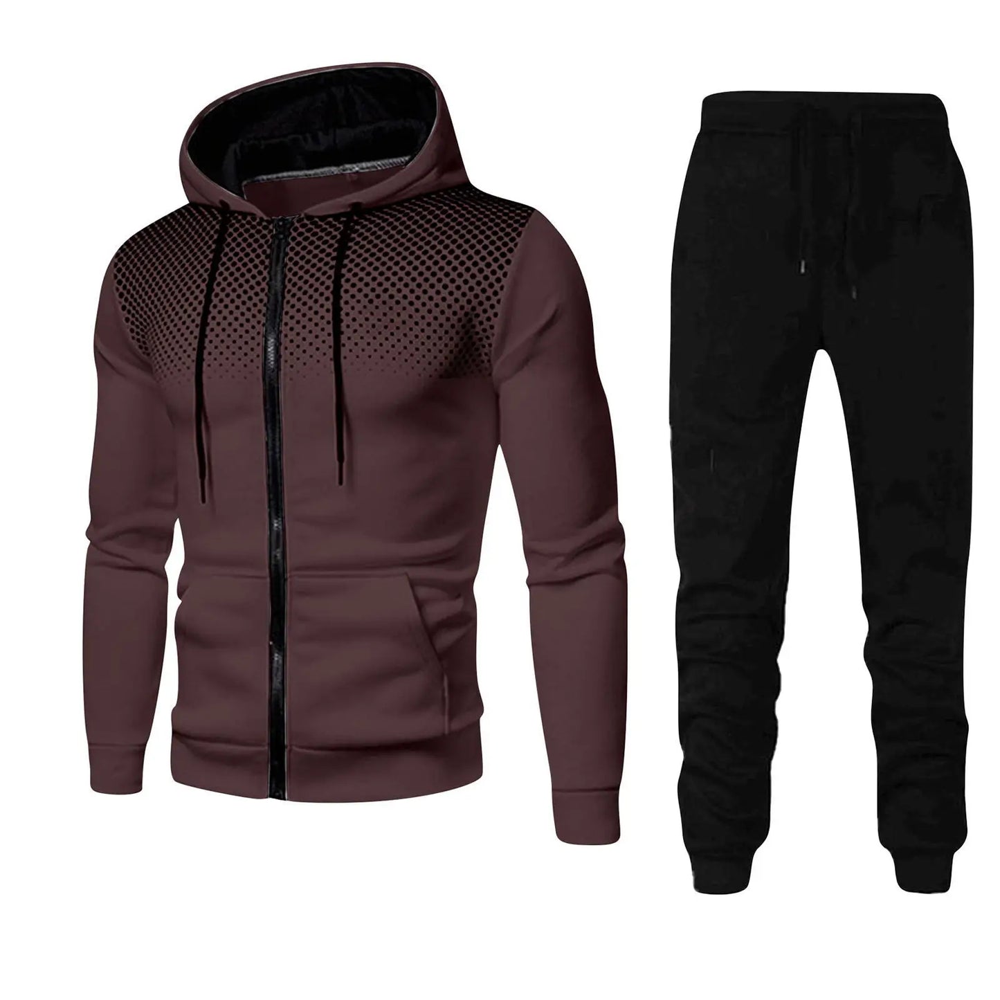 Men tracksuit zipper hood multi-pocket and protective pants casual jogging tracksuit fall/winter 2-piece setLarge size S-3XL