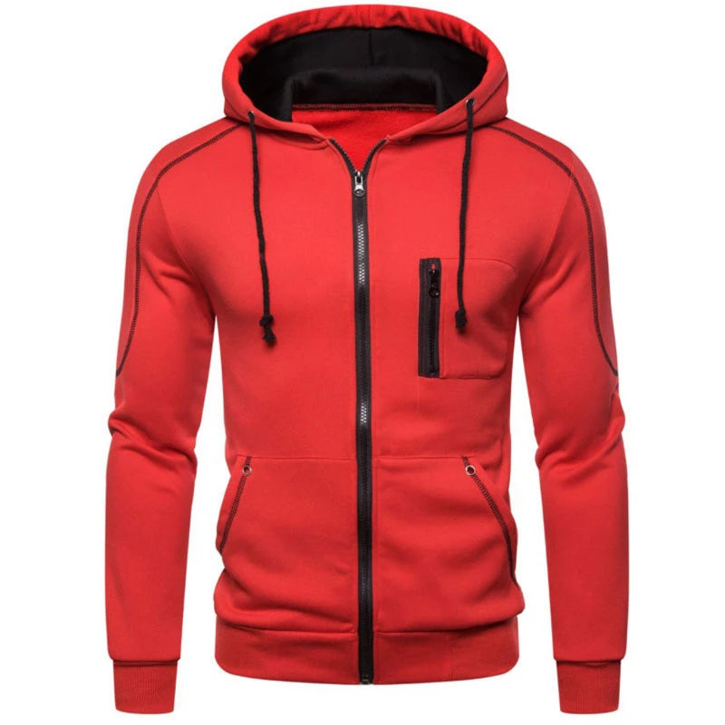 Men tracksuit zipper hood multi-pocket and protective pants casual jogging tracksuit fall/winter 2-piece setLarge size S-3XL