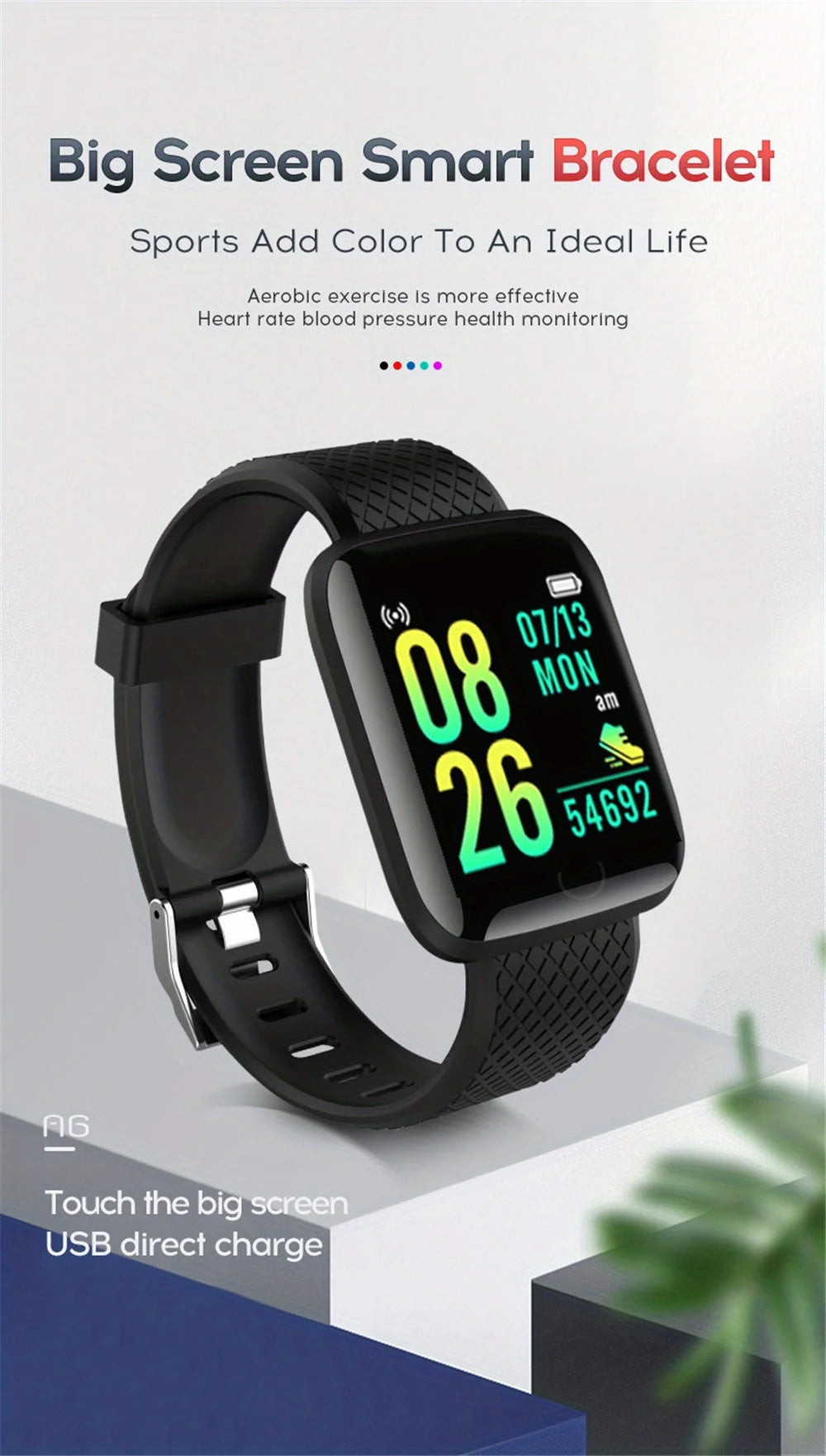 Smart Watches Fashion Sports Bracelet Multi-function USB Plug-in Charging Watches Women Fitness Men Smartwatch For Android Phone