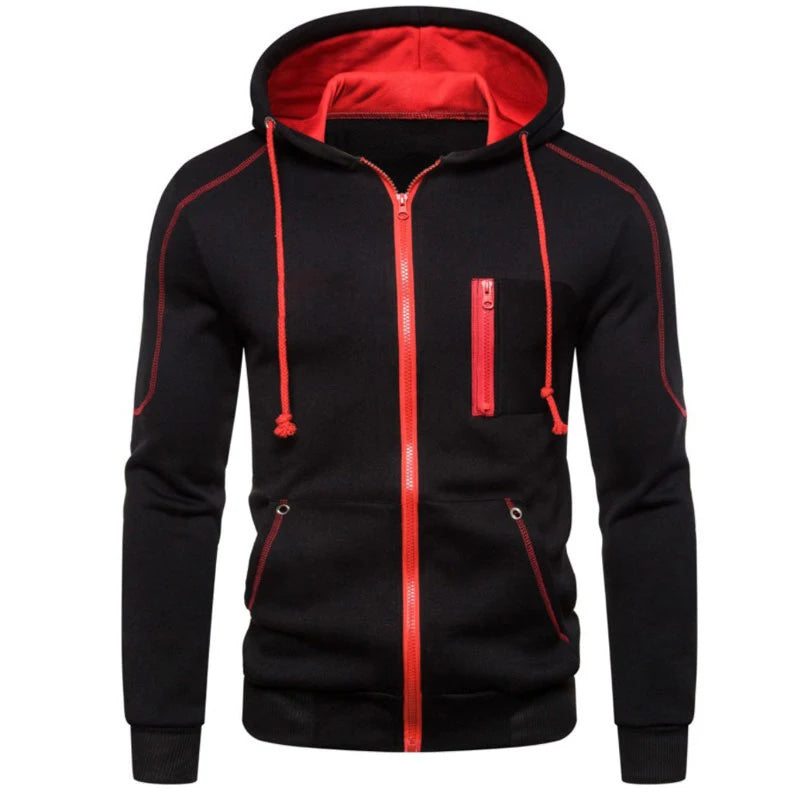 Men tracksuit zipper hood multi-pocket and protective pants casual jogging tracksuit fall/winter 2-piece setLarge size S-3XL