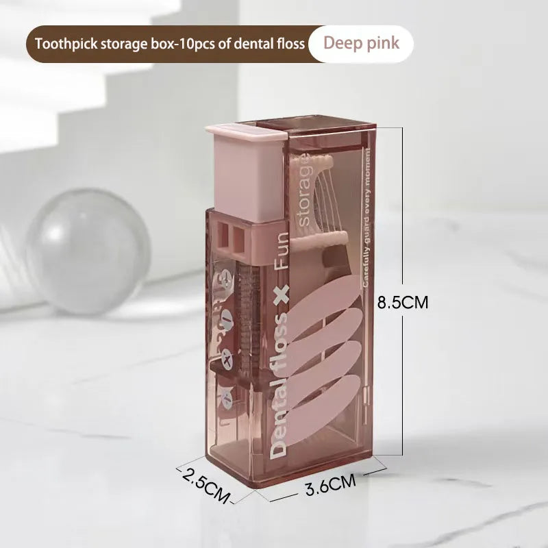 Portable Floss Dispenser Includes 10Pcs Floss Automatic Ejectable Floss Organiser Oral Care Press-on Disposable Flossing Sticks