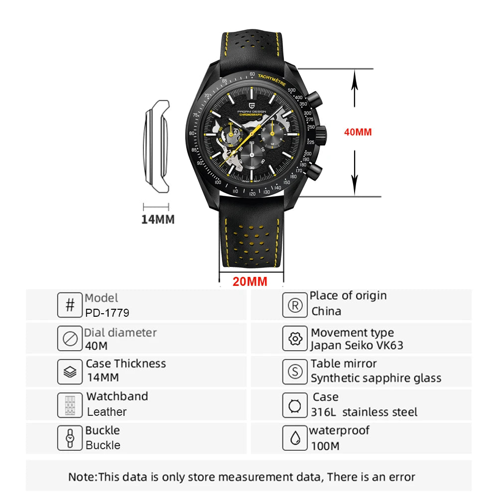 2025 New PAGANI DESIGN Moon Mens Quartz Watches Men Luxury Watch For Man Chronograph AR Sapphire Mirror Sports Waterproof Gift